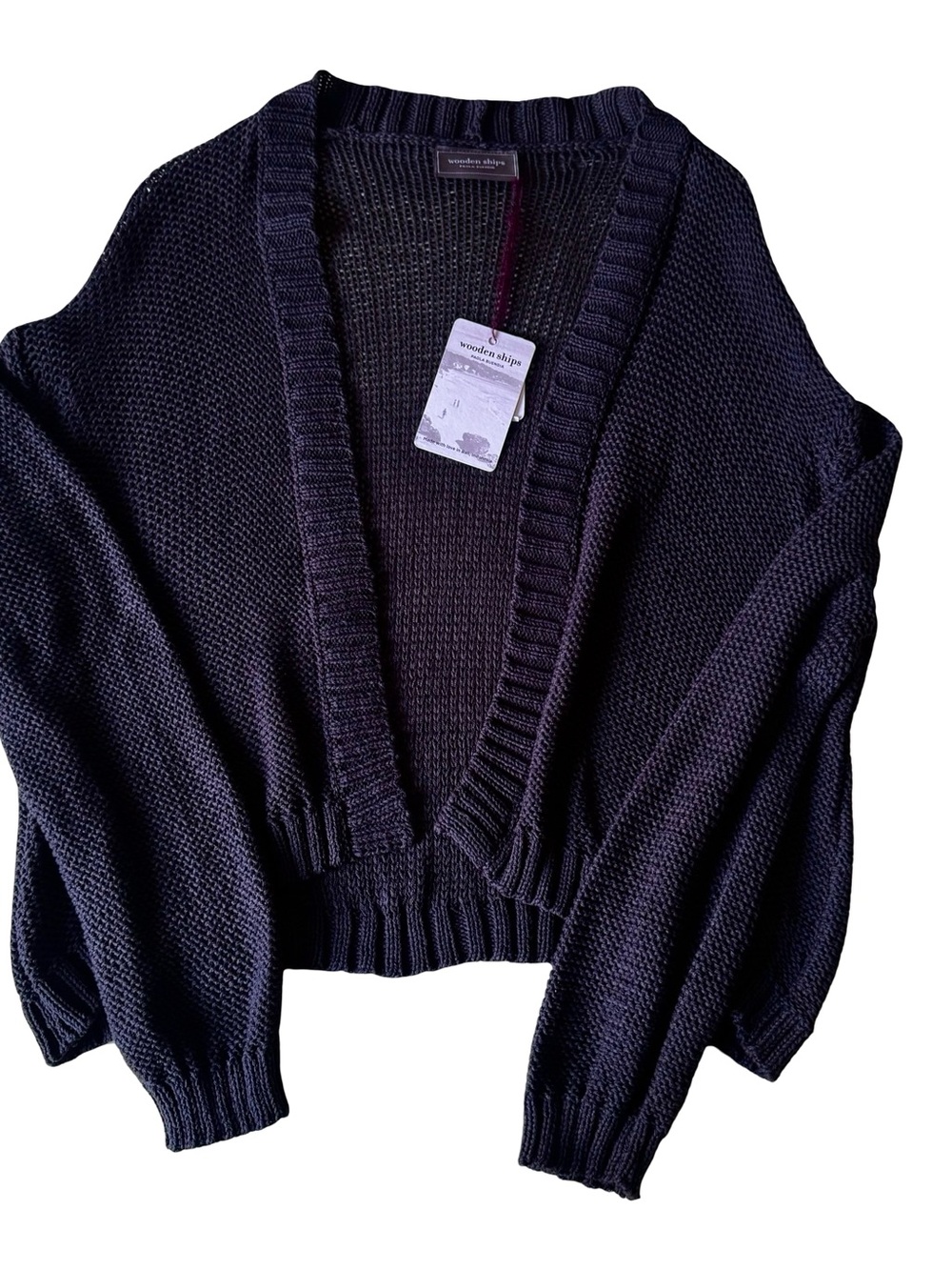 NWT Wooden Ships Women’s Blue Open-Knit Ribbed Trim Cardigan Sweater Size XS/S